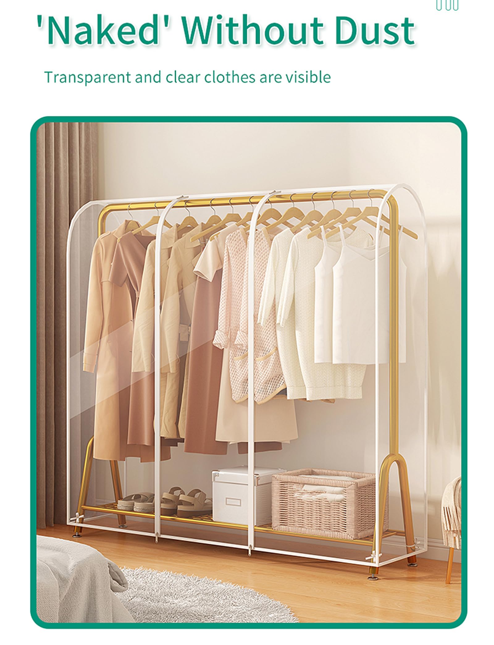 Funda para Ropa Transparente Impermeable A Prueba De Polvo Percha Funda Protectoacenamiento De Ropa Cremallera Bolsas para Ropa para Perchero para Colgar Ropa, 50 x 150 x 150 cm,Transparente