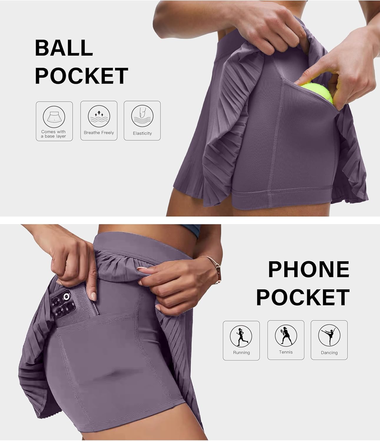 SURF CUZ Pleated Tennis Skirts for Women with Shorts High Waisted Golf Skort for Pickleball Workout with Pockets
