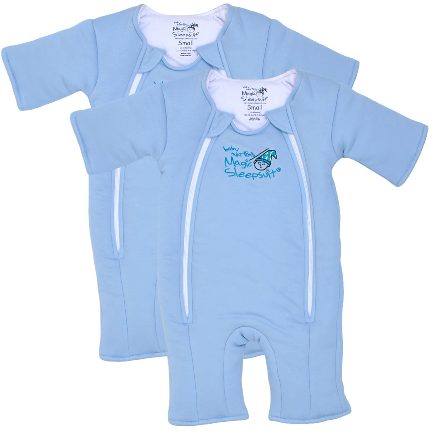 Magic Sleepsuit Baby Merlin's Cotton Baby Transition Swaddle - Small (12-18 lbs) - Cozy Sleep Sack - Soft Cotton Inner Layer - Double Zipper for Easy Diaper Changes - Blue 2 Pack