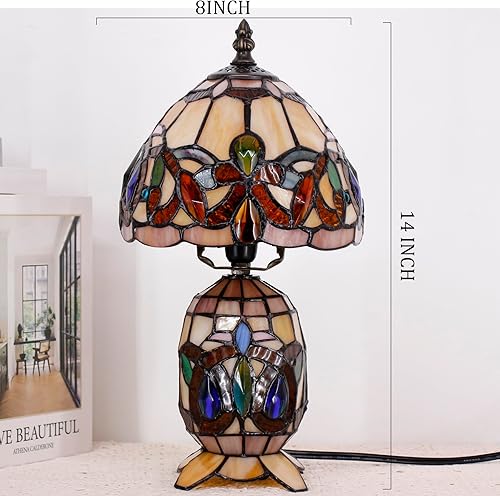 Miniatura 2 de Lámpara pequeña Tiffany de cristal manchado, mini jarrón para madre e hija, luz de acento de escritorio para dormitorio, mesita de noche, lectura,