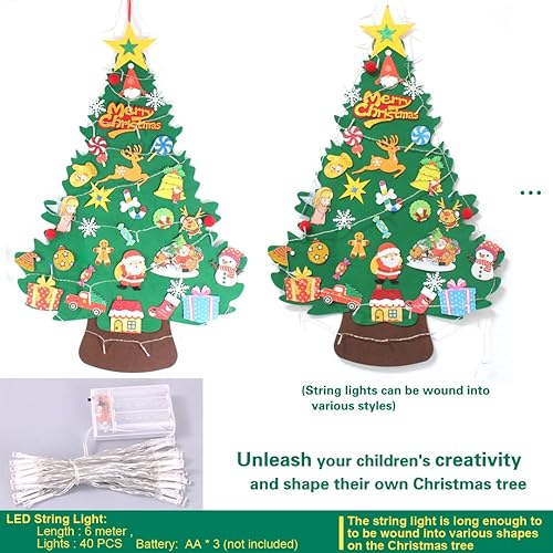 Miniatura 5 de Decoraciones de Navidad, árbol de Navidad de fieltro para niños pequeños con parte ornamental, juego de árbol de Navidad en capas de 3.3 pies para