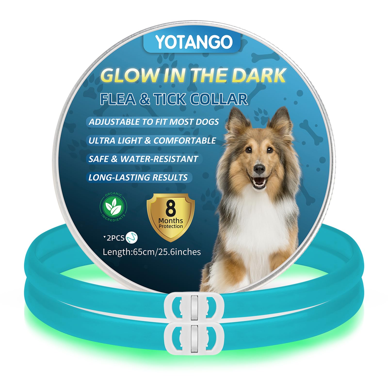 Collares Antiparasitario para Perros, Luminoso Collar Antiparasitario Perros, Ajustable Impermeable Collar Antipulgas Perros 8 Meses de Protección Natural-para Perros Cachorros Grandes-Azul Claro 2Pcs