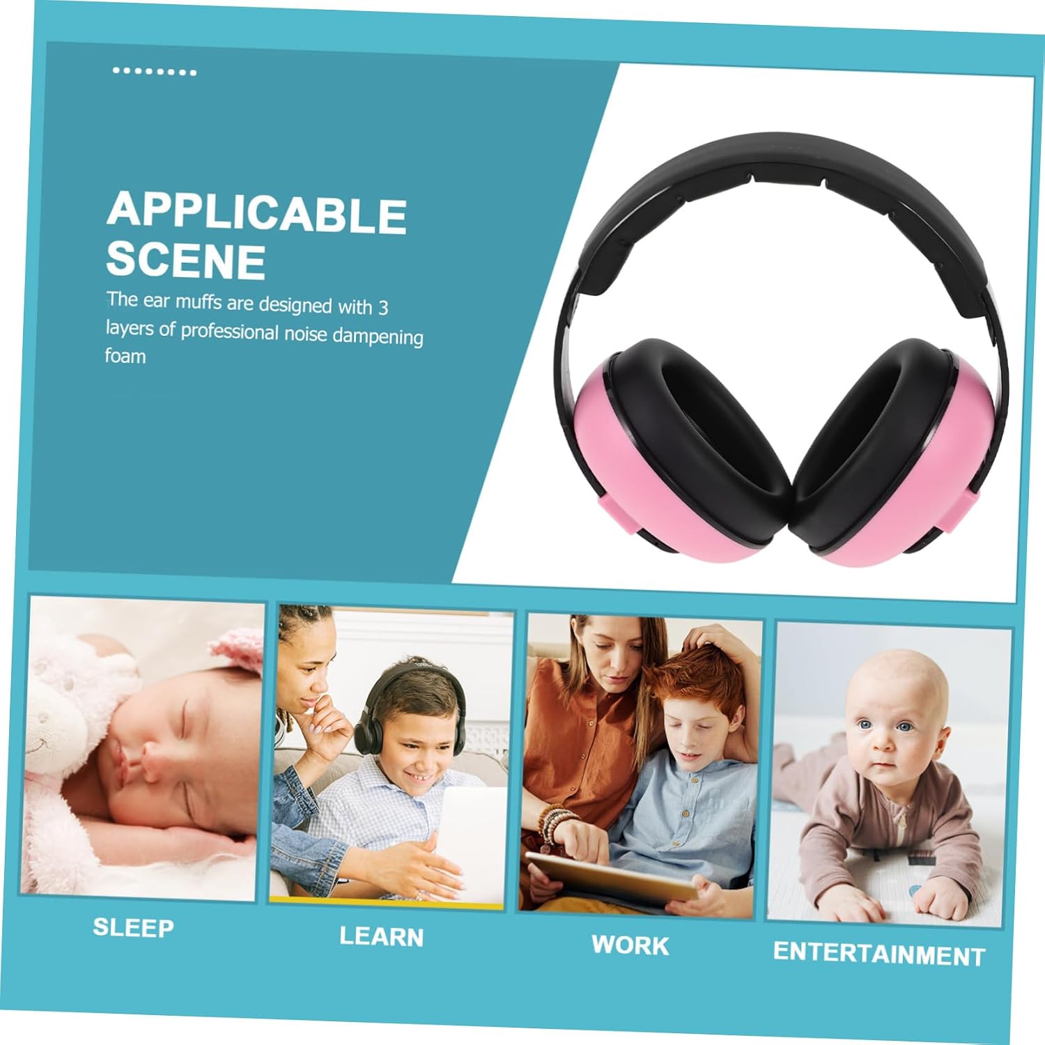 BESPORTBLE Noise Blocking Earmuff with Foam and Design Lightweight Hearing Protection for Boy Girl Months Comfortable Pink Ear Muffs with Snr for Loud Events