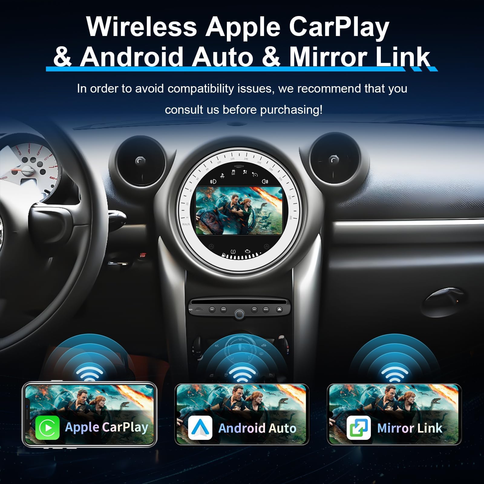 7 pollici Android 14 4 GB RAM + 64 GB Autoradio Stereo GPS Navigazione per BMW Mini Cooper Supporta CarPlay Bluetooth Android Auto WiFi A2DP CD Player 8 core Touch Screen