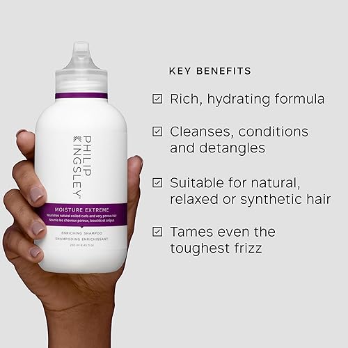 Miniatura 9 de Philip Kingsley Moisture Extreme - Champú enriquecedor para rizos de cabello rizado seco dañado antifrozado hidratación intensa champú de limpieza