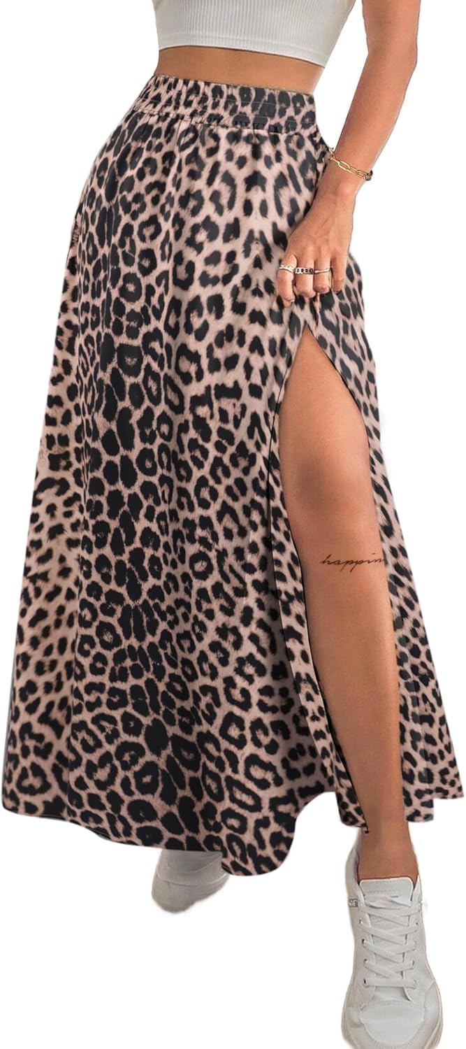 Avanova Women Boho Floral Slit Maxi Skirt Split Thigh High Waisted Long Skirts