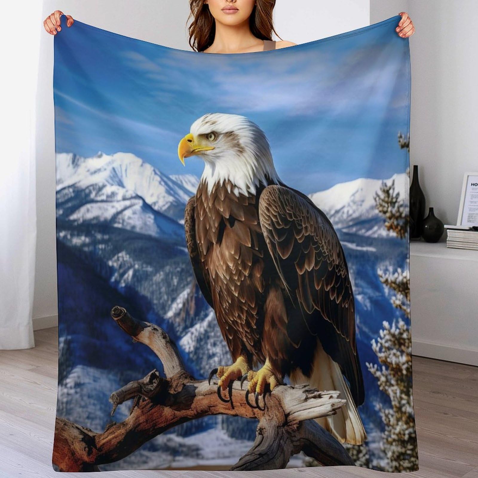 Couverture chaude et confortable en flannel soft imprimé aigle