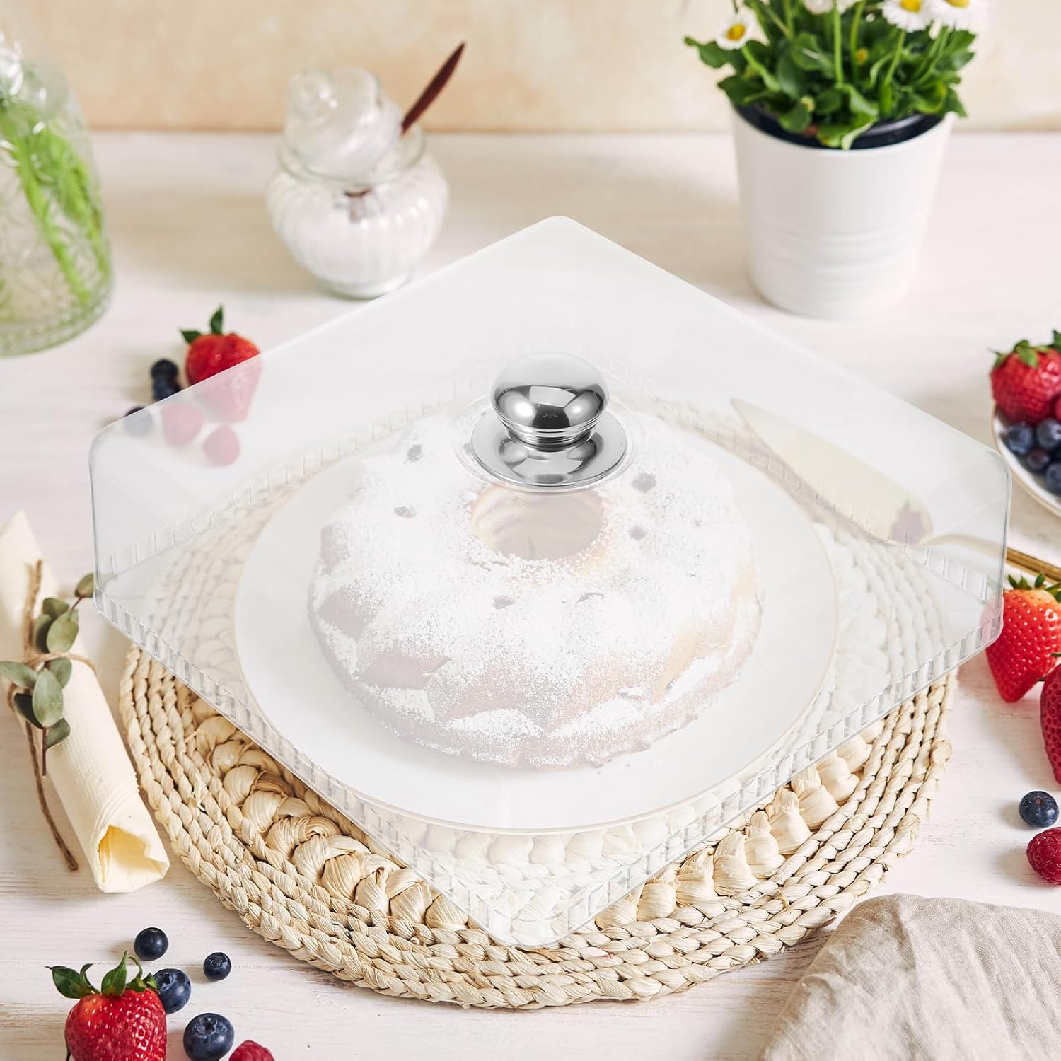 Zerodeko Acrylic Cake Dome Cover Food Protector 12-inch Square round Food Cover for Indoor Serving and Buffet Use