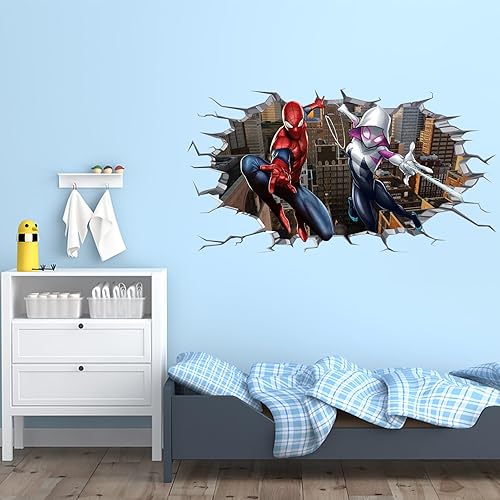 Calcomanía de pared de araña, calcomanías de pared realistas de superhéroe 3D, murales de vinilo adecuados para habitaciones de niños, baños,