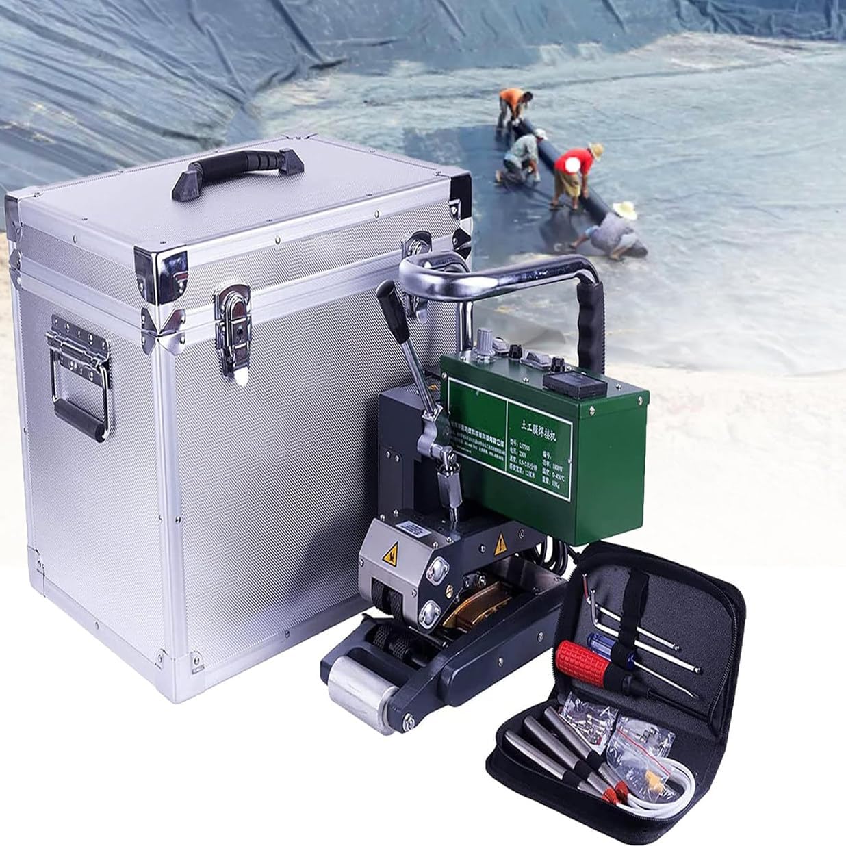 2100W PVC Film Sealing Machine, Automatic Geomembrane Welding Machine, Hot Wedge Welder 12cm Overlap Welding Tool