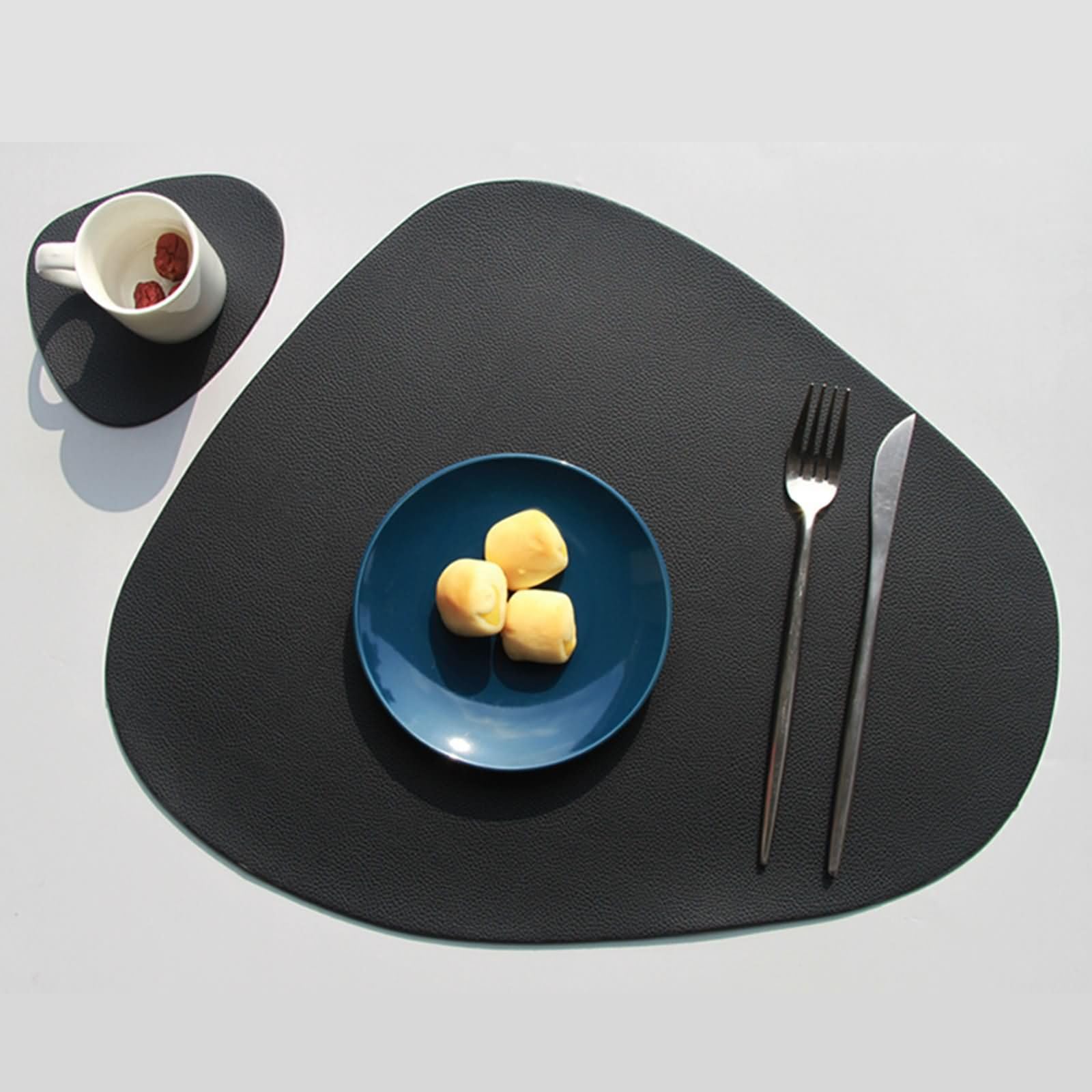 Set de 8 Manteles Individuales,Salvamanteles Individuales Cuero 36.8 x 45 CM,Color Sólido con Geométrico Mantel Negro Individual