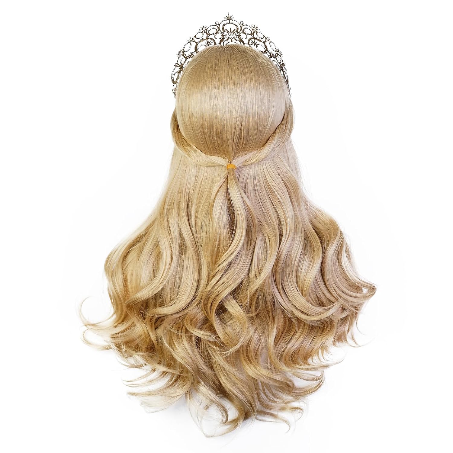 MORTICIA 28inch Princess Long Wave Natural Platinum Blonde Wig with Crown for Women Halloween Cosplay Costume (with Crown)