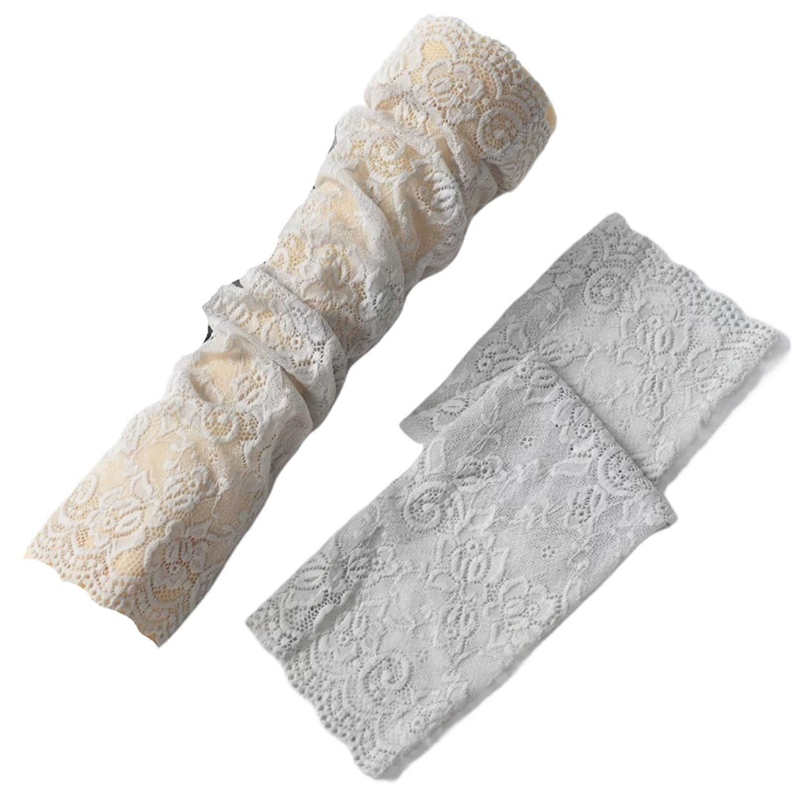 2 pares de guantes sin dedos con protección solar verano for mujer, mangas encaje for brazos, bloqueo malla larga, puños florales, falsas