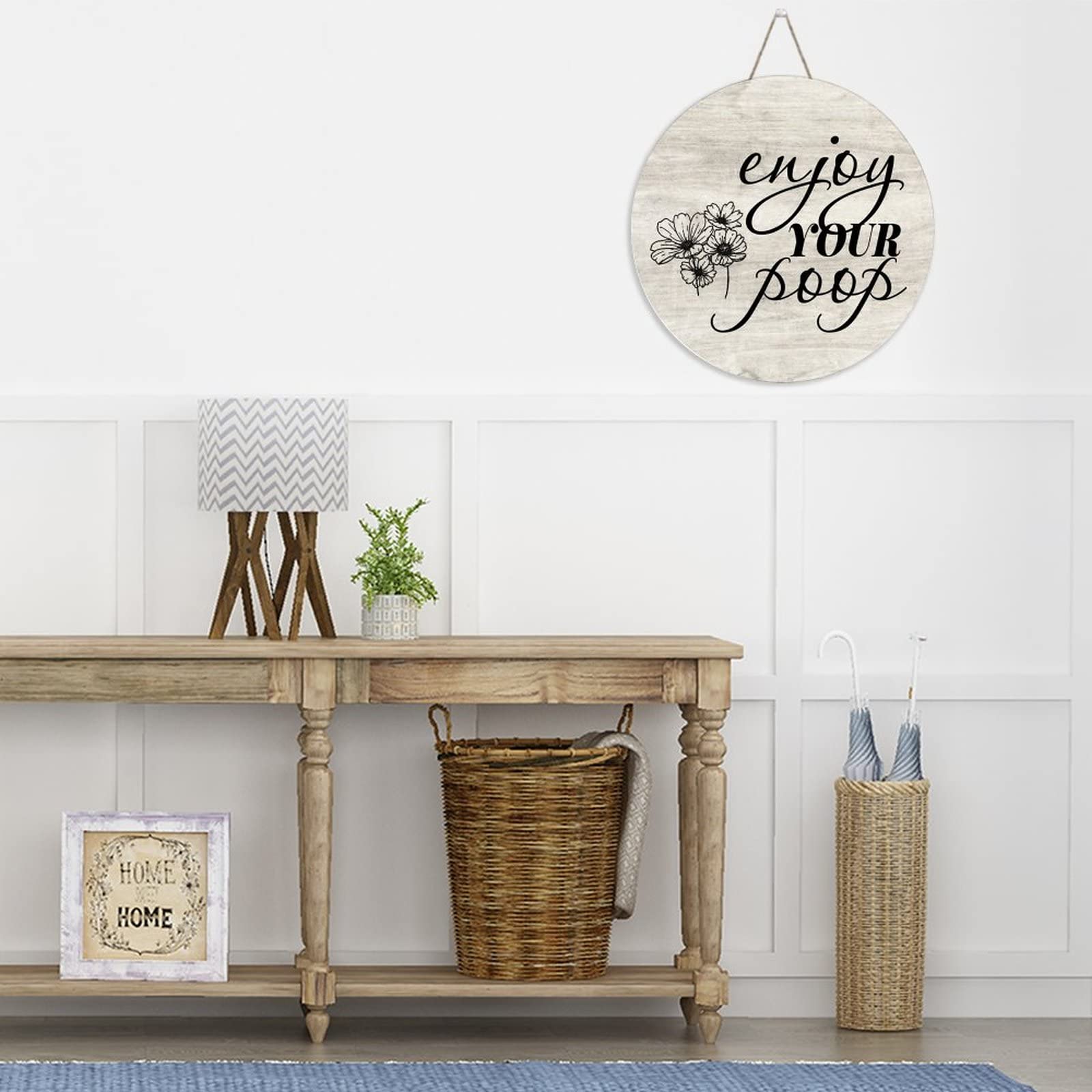 Yelolyio Targa da parete rustica con scritta in inglese Enjoy Your Poop, rotonda, in legno, per porta d'ingresso, portico, bar, pub, addio, feste, inaugurazione della casa, 25,4 x 25,4 cm