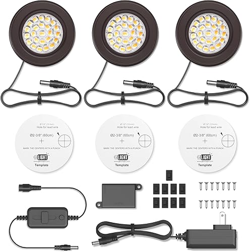 Miniatura 4 de GETINLIGHT IN-0113-3-BZ - Kit de luces LED regulables con certificación ETL, diseño empotrado o de montaje en superficie, blanco suave 3000K, 12V,