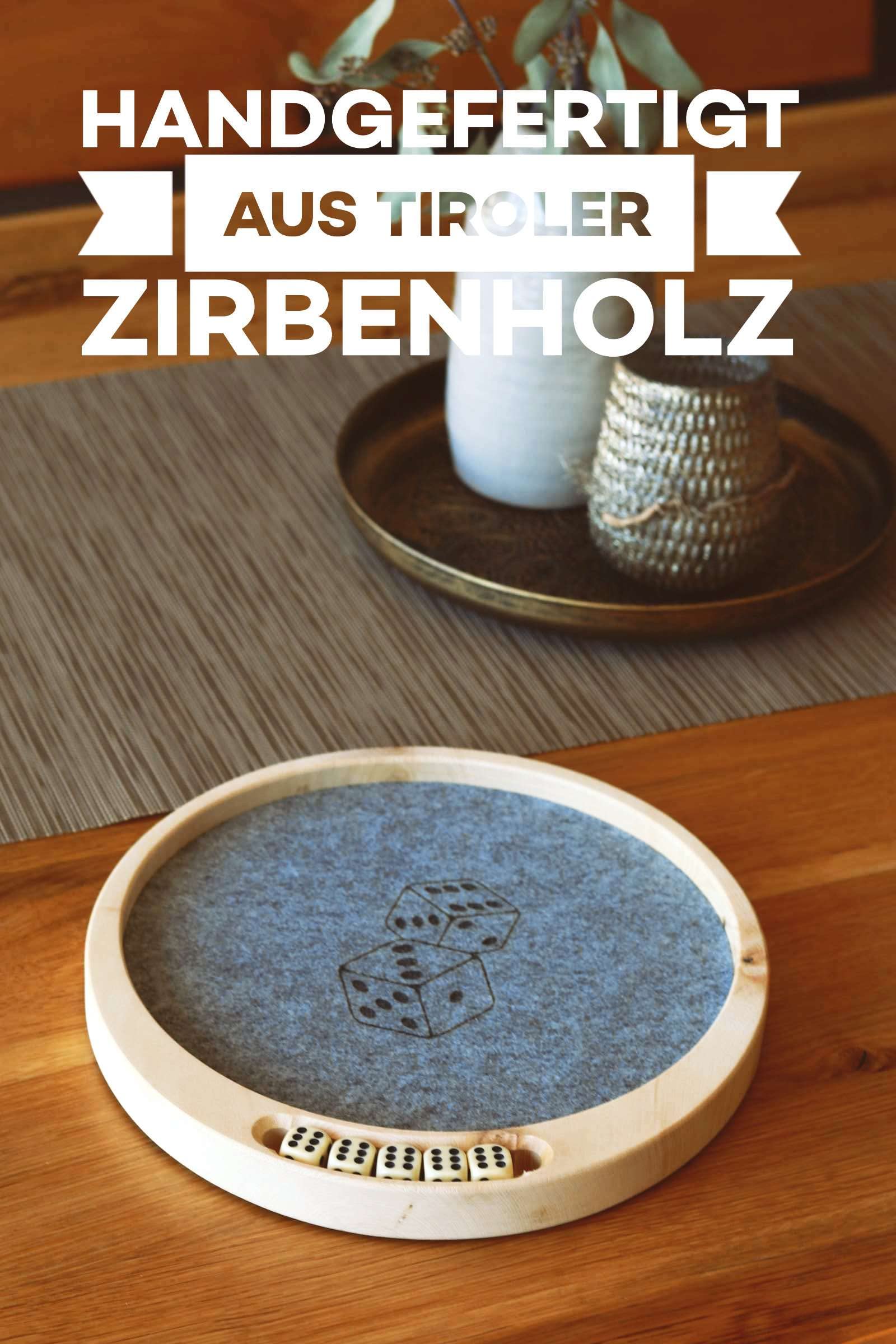 Würfelteller aus Zirbenholz inkl. Würfel - Zirben Würfelbrett rund