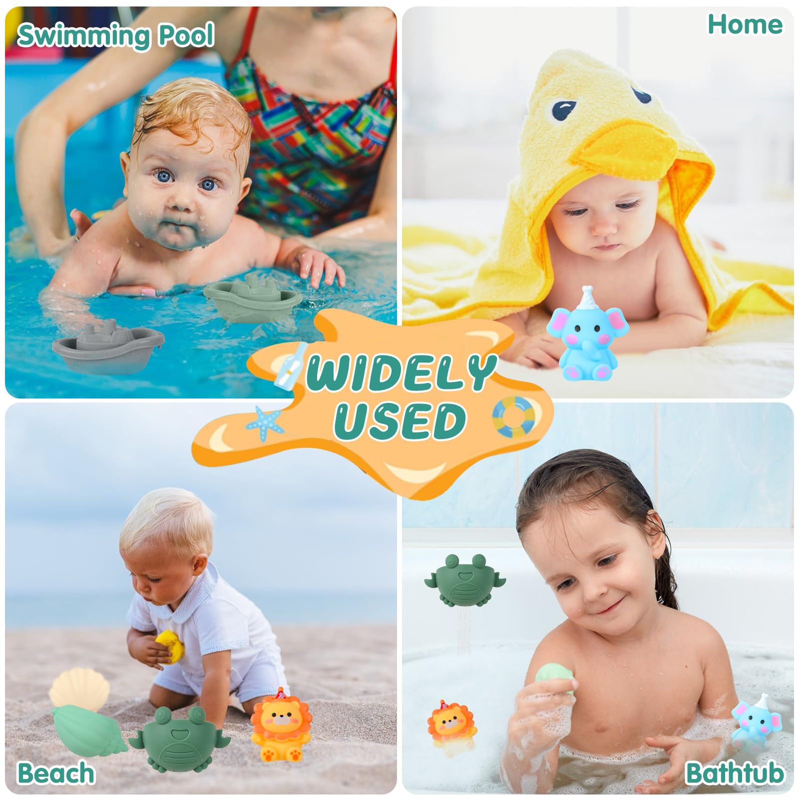 Giochi Bagnetto, 16 Pezzi Giocattoli da Bagno per Bambini con Tazza a Cascata Barchette da Bagno Impilabili e Giocattoli Animali Giungla,Giocattolo a Acqua per Bagno, Piscina, Spiaggia
