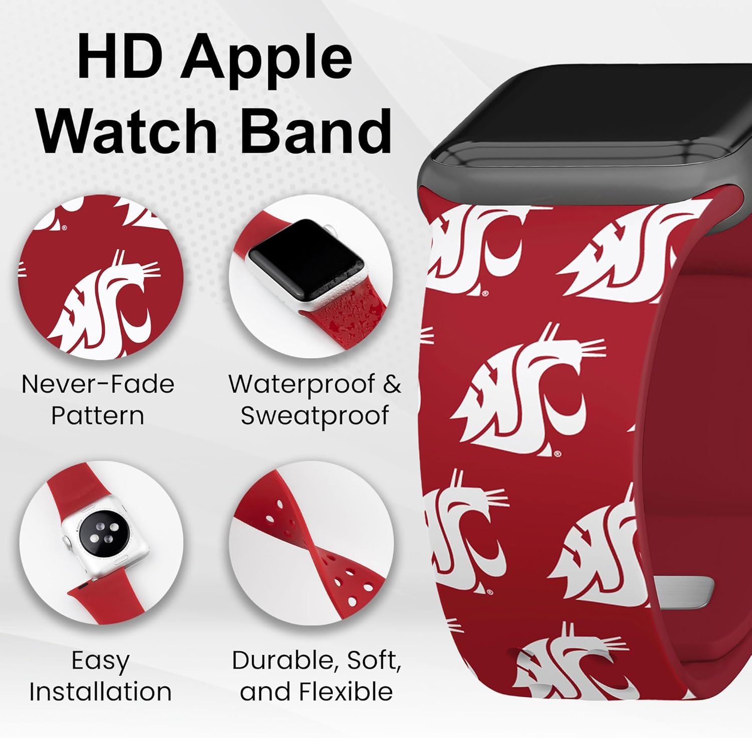 Affinity Bands Washington State Cougars HD NCAA Watch Band Compatible with Apple Watch - All Series