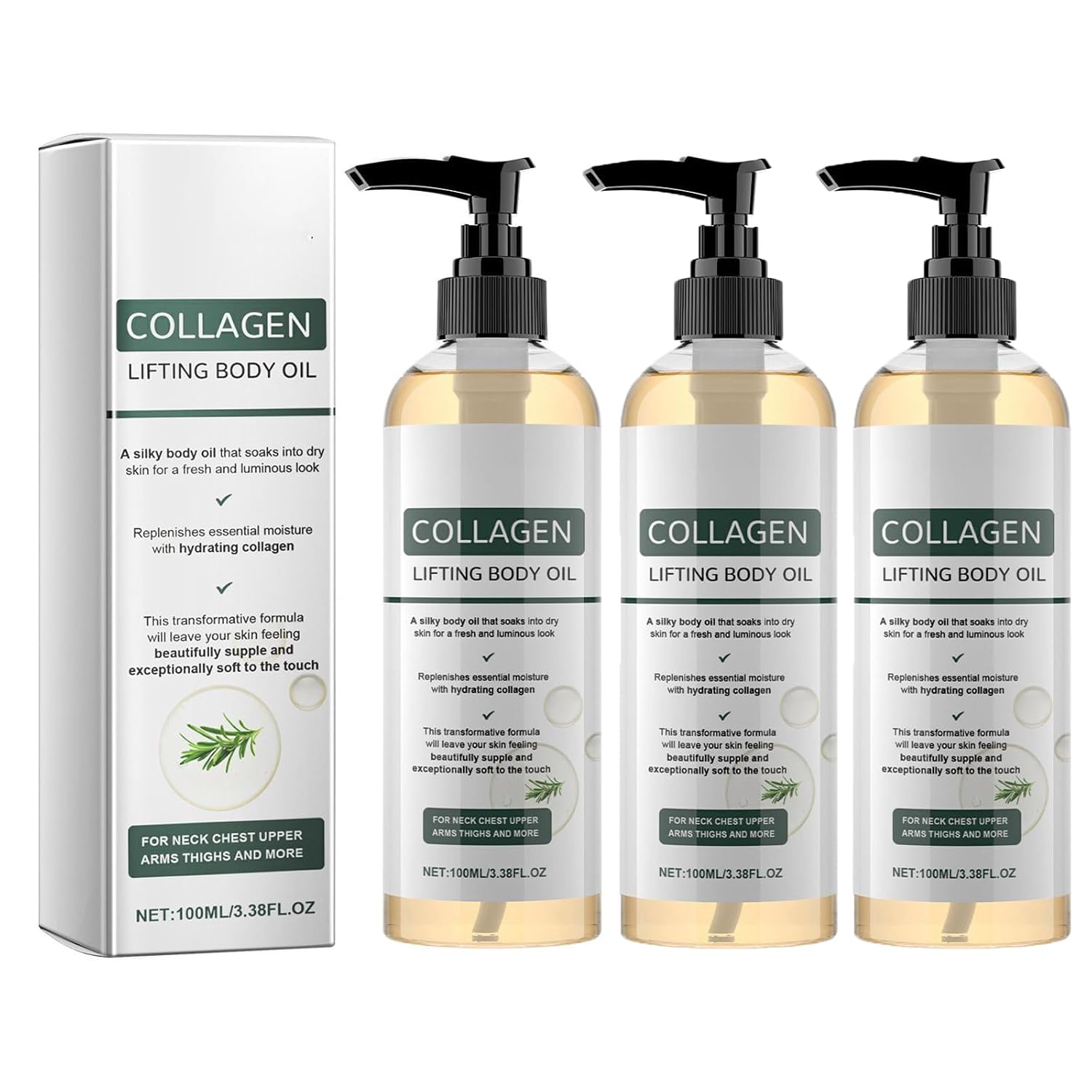 Collagen Lifting Body Oil Moisturising Firming Body Oil for Women Lifting Collagen Body Oil Intensive Nourishing for Dry Skin for Upper Arms Thighs Neck 3 Pieces