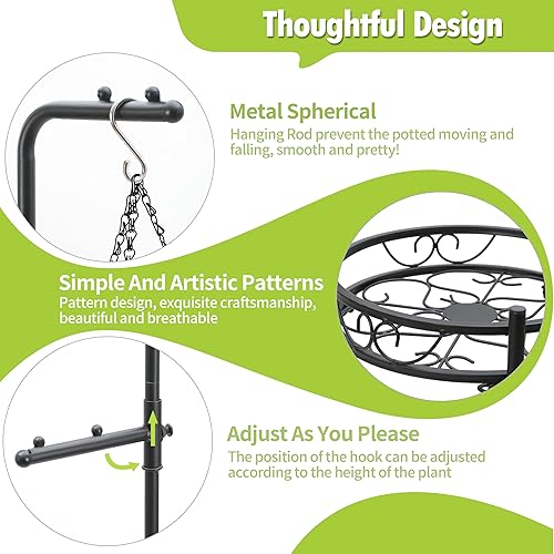 Miniatura 4 de Soportes ajustables de metal para 4 macetas, 2 niveles de 72 pulgadas de alto, para interiores y exteriores, estante resistente con colgadores,