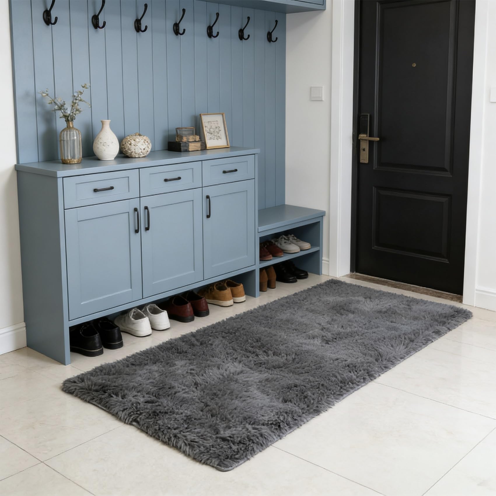 Tapis de salon facile à entretenir et antidérapant gris 246x200