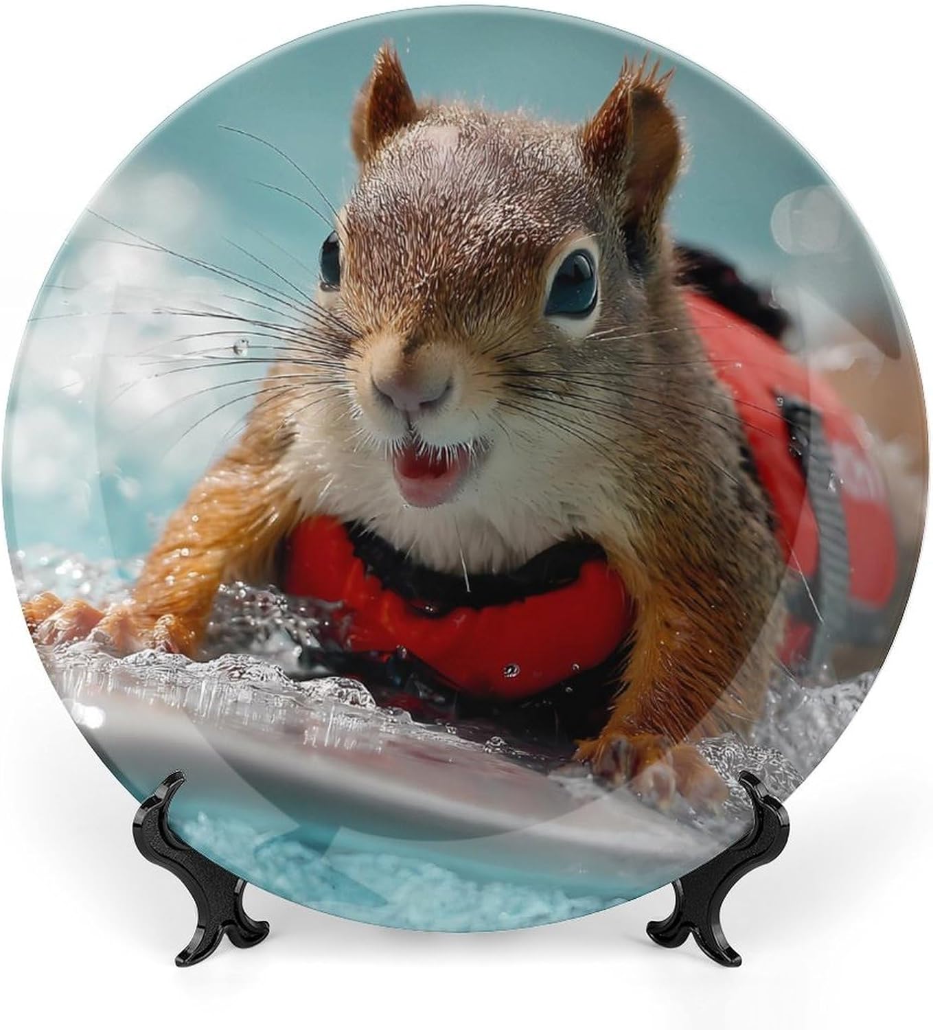 Squirrel Surfing Modern Decorative Plate Ceramic Ornaments 6inch