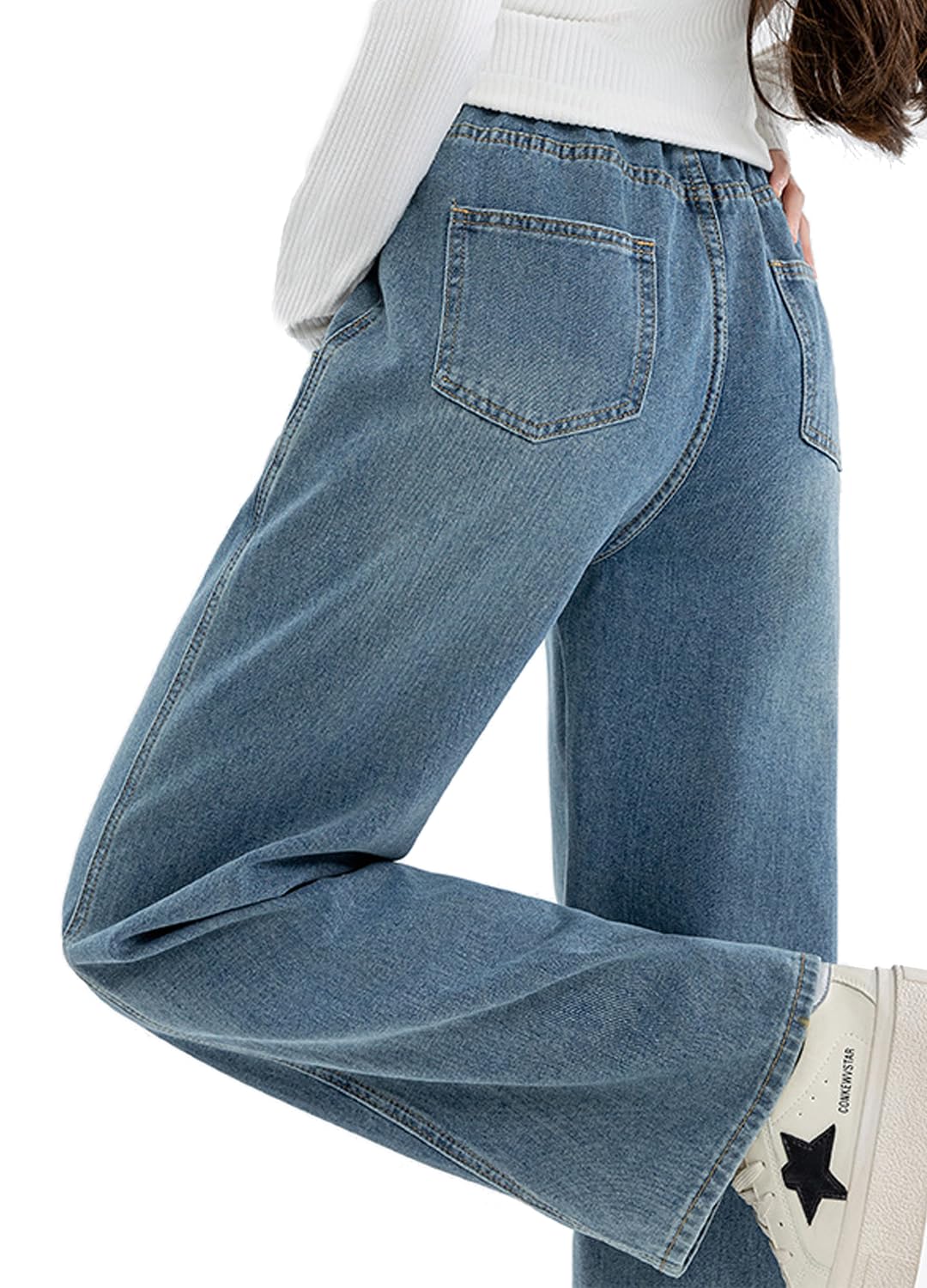 Alled Maternité Jeans, Pantalon Maternité Jambes Larges Réglable élastique Taille,Jeans Grossesse Lâche avec des Poches Pantalon Décontracté