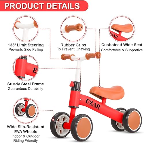 Miniatura 5 de Bicicleta de equilibrio para niños, bicicleta de equilibrio para bebés de 1 año de edad, juguetes para niños pequeños de 1 a 2 años, bicicleta de