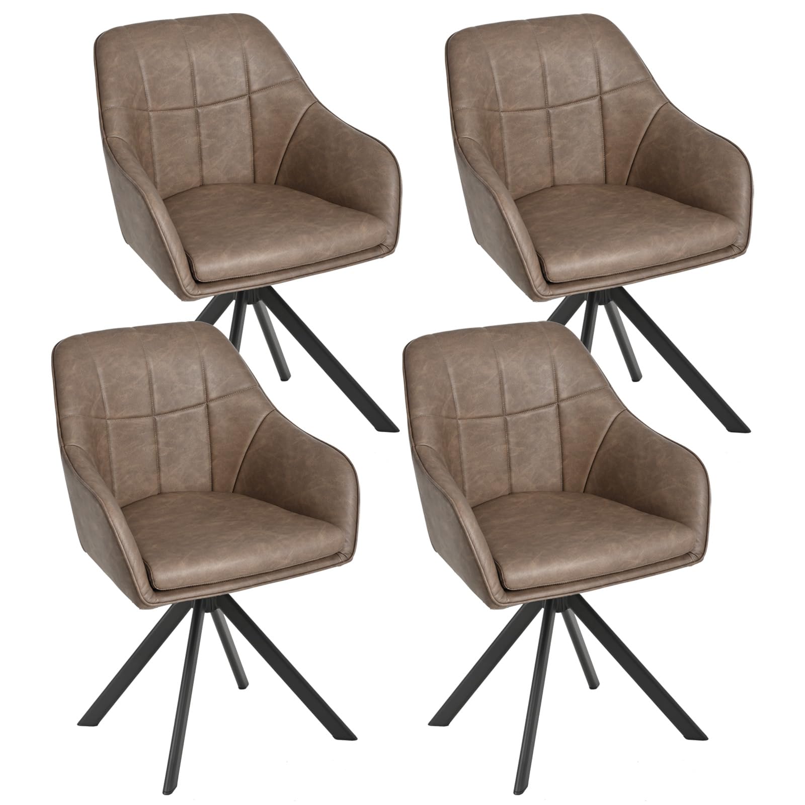 Goeurvant Esszimmerstühle drehbar mit Armlehne 4er Set Küchenstuhl drehbar Polsterstuhl Drehstuhl Esszimmer aus Kunstleder mit Metallbeine für Esszimmer Küche Büro, Dunkelbraun