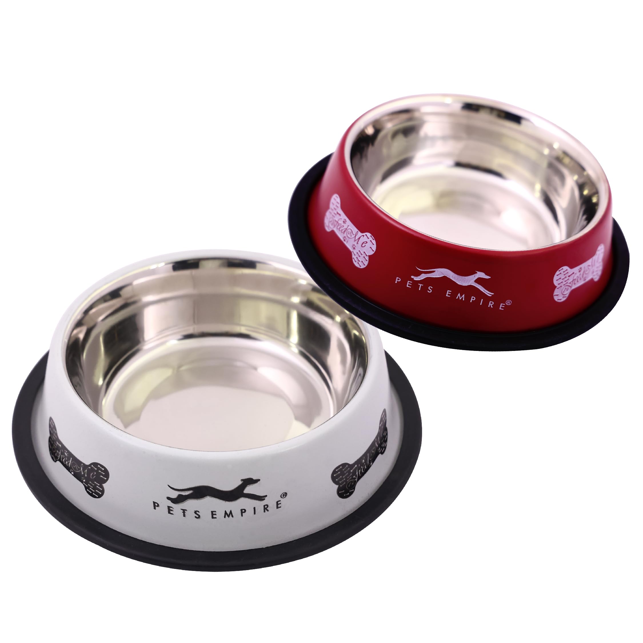 Pets Empire Dog Food Bowl | Stainless Steel Dog Bowl Small Size | Basic Pets Feeding Bowl for Cat & Puppy Dog | Perfect Choice for Dog Puppy Cat & Kitten | Cherry & White (2 x700ml)
