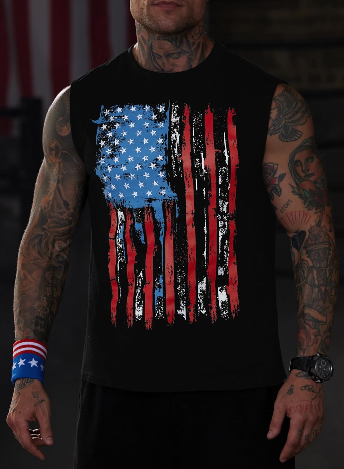 Mainfini Men American Flag Tank Top Muscle Graphic Gym Workout USA Sleeveless Tee Shirts (S-3XL) - Image 2