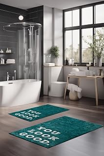 Set di 2 tappetini da bagno morbidi e assorbenti, 100% poliestere, antiscivolo,...