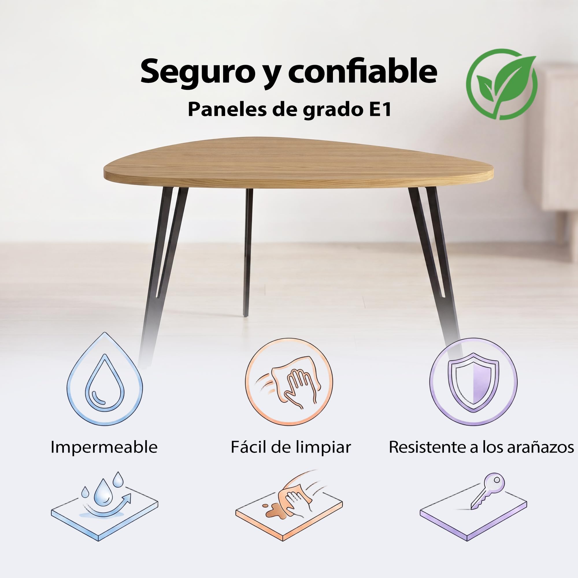 Manora Mesa de Centro Ovalada, Mesa Centro Salón con Metal Patas, Mesa Baja Salón para Salón, Dormitorio y Oficina, 85 x 52 x 43cm, Roble (Roble)