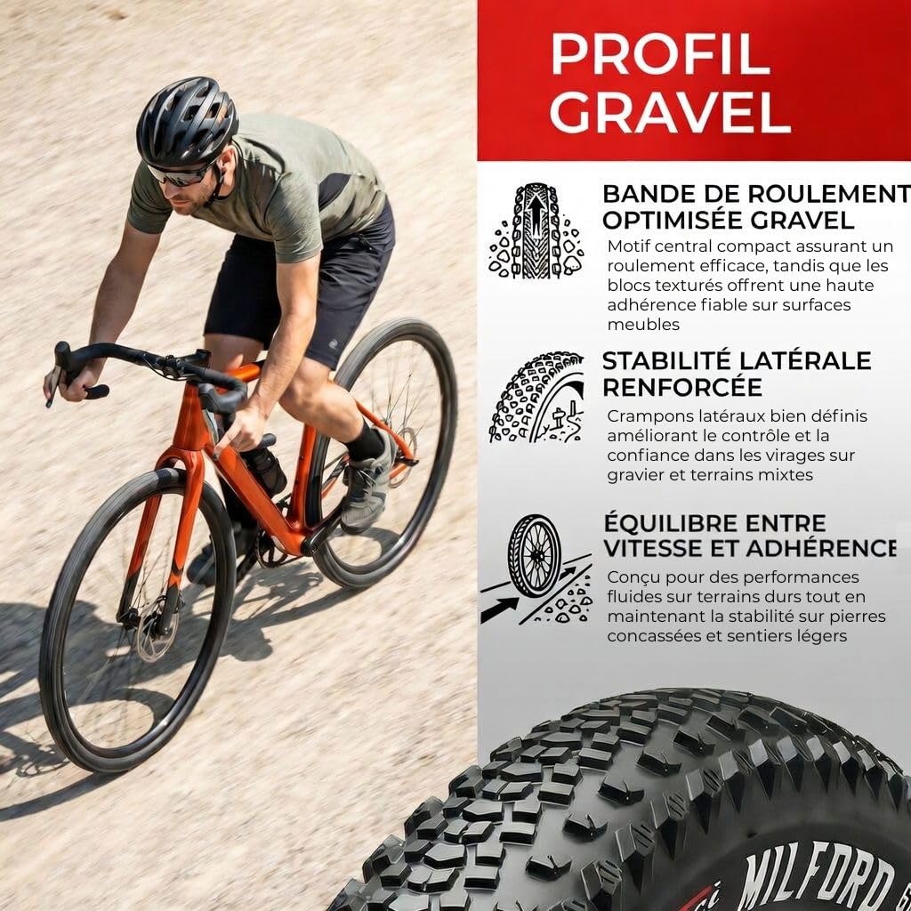 Fincci Żwirowe opony 700 x 40c – para składanych opon 700c, 71 x 4 cm z nylonowym zabezpieczeniem przed przebiciem 1 mm, opona 42-622 do kół 71.1 cm z 60 TPI do rowerów elektrycznych, hybrydowych
