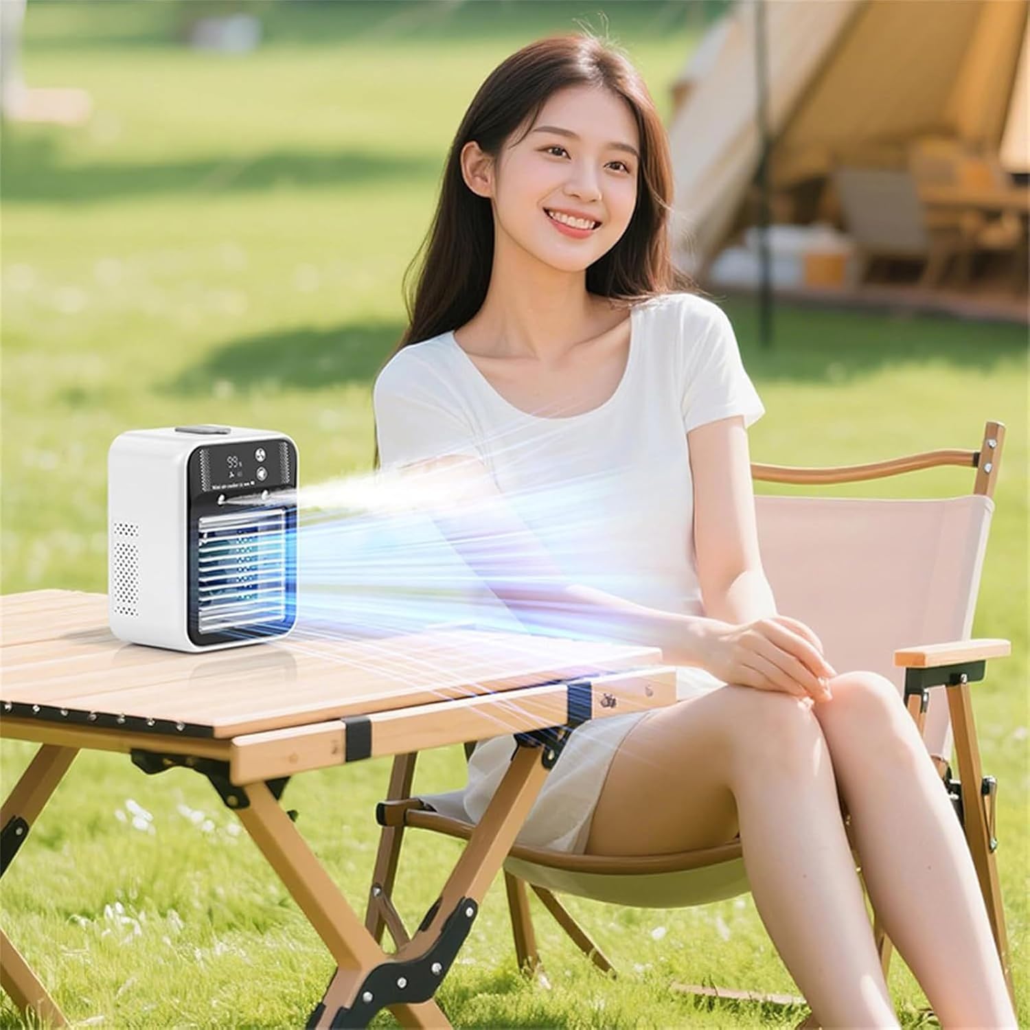 Personal Air Conditioner Fan, Portable Digital Display Cooling Device with 2 Speeds and Mist Modes, Compact Desktop Air Cooler for Travel, Outdoor Use, Workplace, Camping