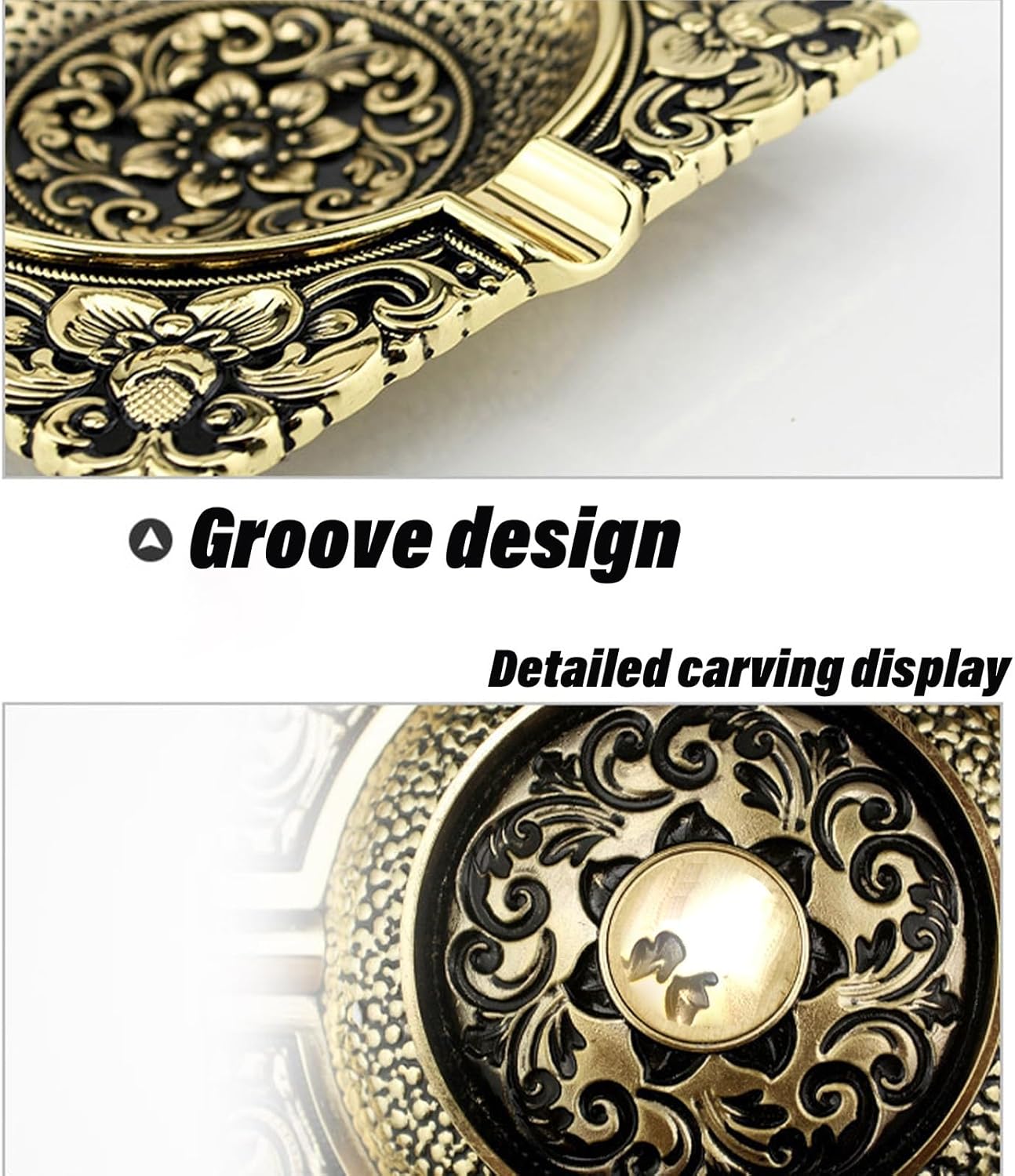 真鍮製レトロ灰皿、四角い落下防止大容量屋外灰皿、屋内外での使用に最適、装飾ギフト(Gold1)