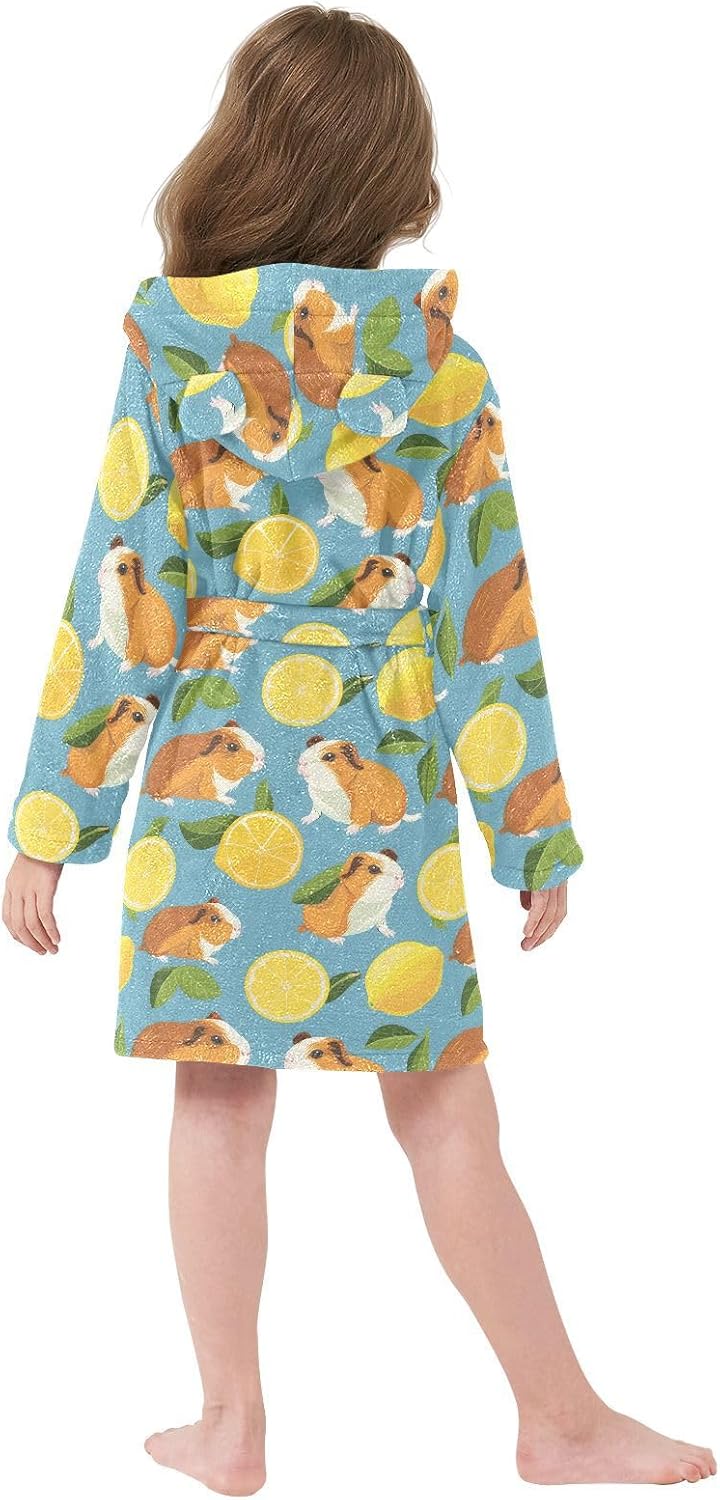 senya Guinea Pig Lemon Toddler Hooded Bathrobe Kids Soft Plush Bath Towel Robes for Boys Girls 2-12 Years