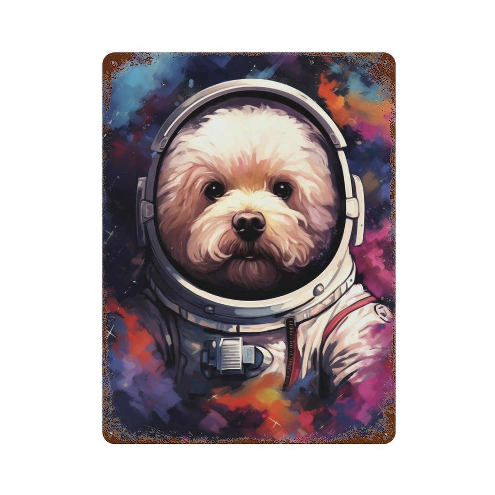 Decorative Tin Sign with Dog Astronaut Space Suit Design 15.7"x11.8", for Basement, Hobby Room And Garage Decor, Farmhouse Wall Decor