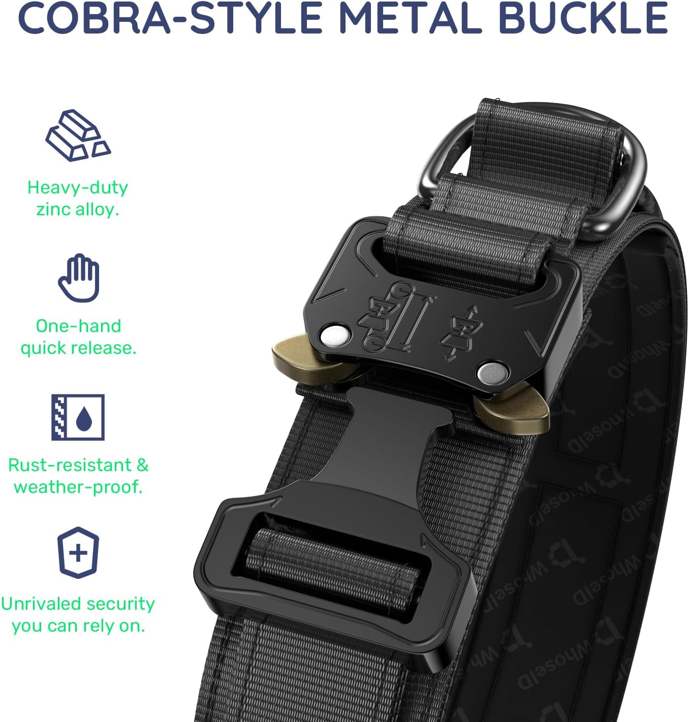 WhoseID Premium Tactical Dog Collar - Adjustable Military Heavy Duty Dog Collar for Medium Large Dogs - Durable Metal Buckle Dog Collar with Leather Control Handle and Soft Comfortable Padding