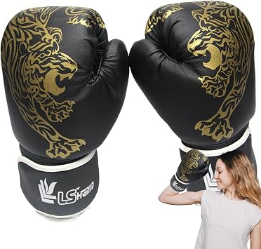 Boxing Gloves for Men - Martial Arts Accessories Sports Equipment | Adult Boxing Gloves, Boxing Training Gloves Tiger Print, PU Leather Breathable Sparring Kickboxing Professional Gloves