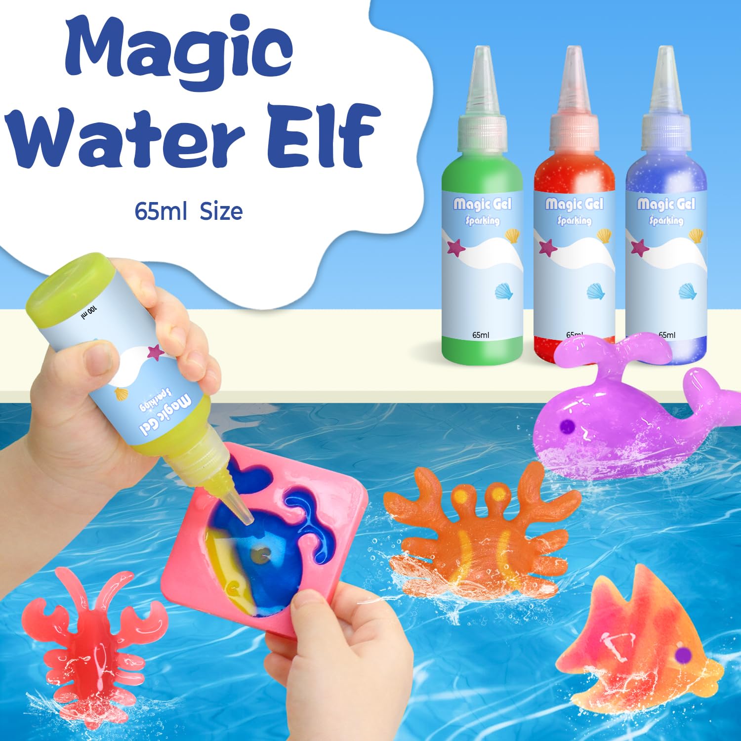 Magic Water Elf Toy Kit Per Bambini - 8 Bottiglie Di Gel Colorato, Stampi Animali Acquatici, Gioco Creativo Fai Da Te, Regalo Compleanno