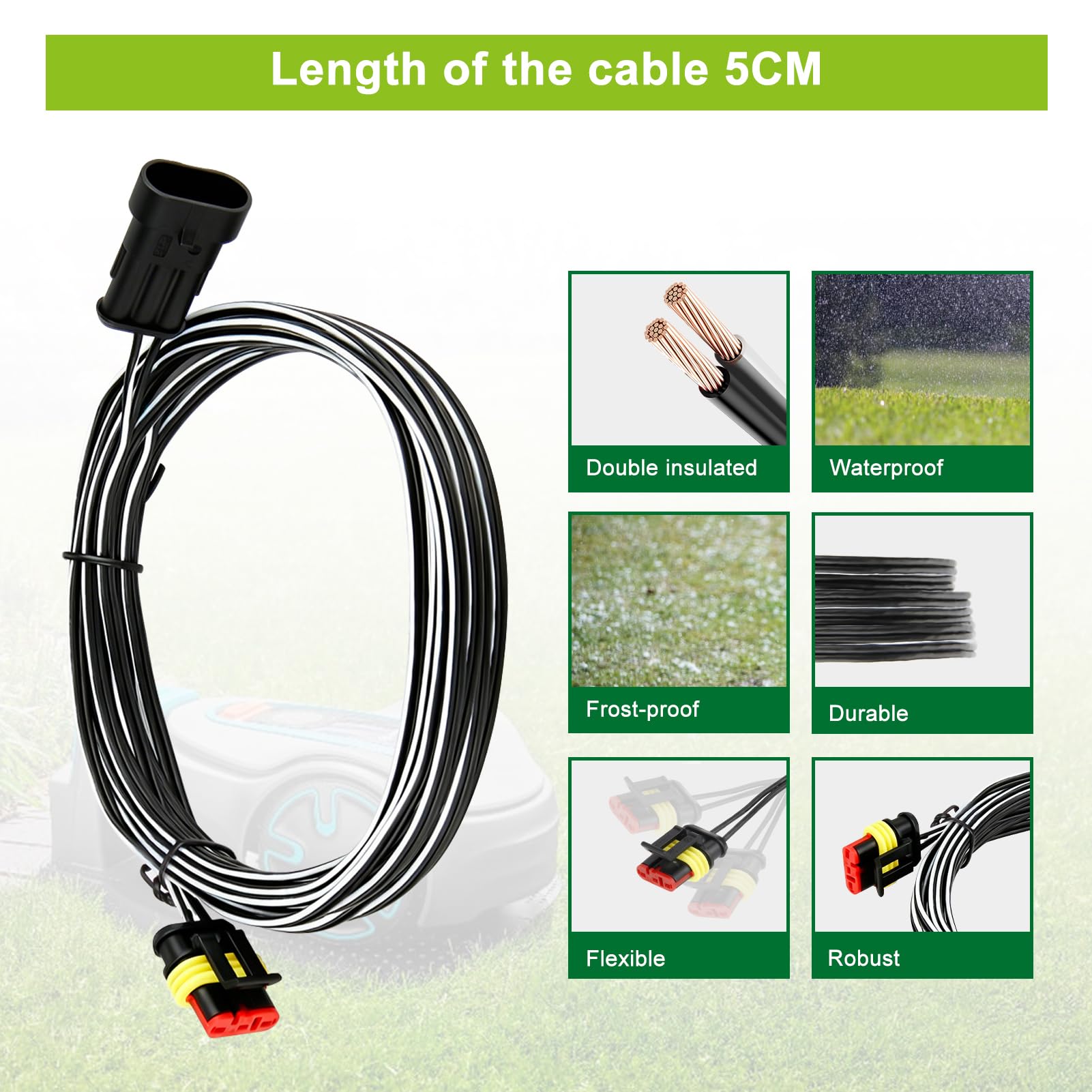Cable transformador de 5 m de baja tensión compatible con Gardena Robotic R38Li, R40Li, R80Li, Sileno City, Sileno+ R100Li, robot cortacésped Husqvarna Automower 105 305 310