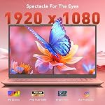 Auusda 15.6" FHD Ordinateur portable, R3 3250C jusqu'à 3,5GHz, gagner 11 Compatible, WiFi 6, Clavier rétroéclairé + Empreintes digitales, double type C plein-caractère, 6000mAh, Ordinateur portable pour le travail, 8GB RAM 256GB SSD rose
