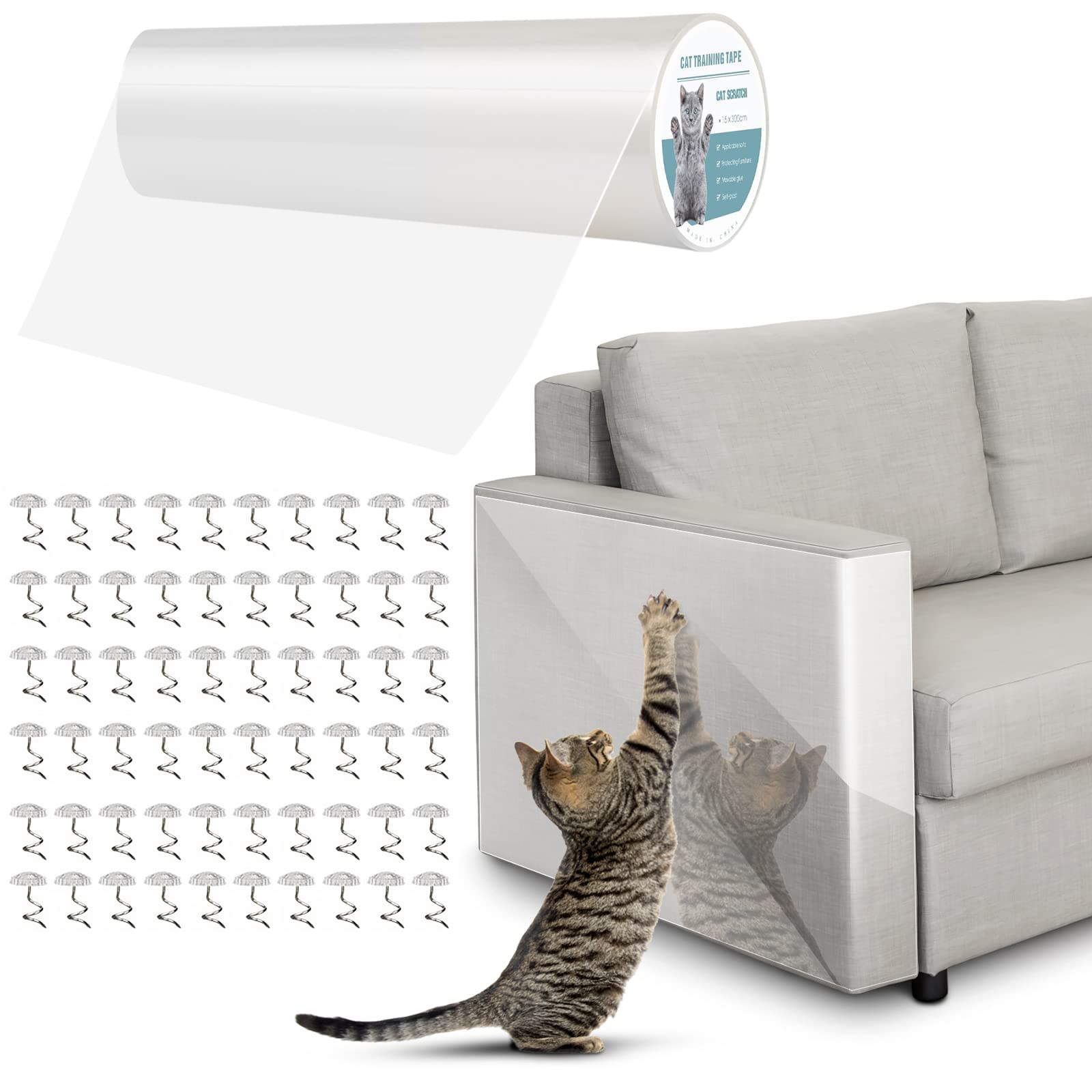 Protection Canape Chat Protege Griffes Chat Transparent Autocollant pour Canapé en Tissu ou Cuir (40x300cm)