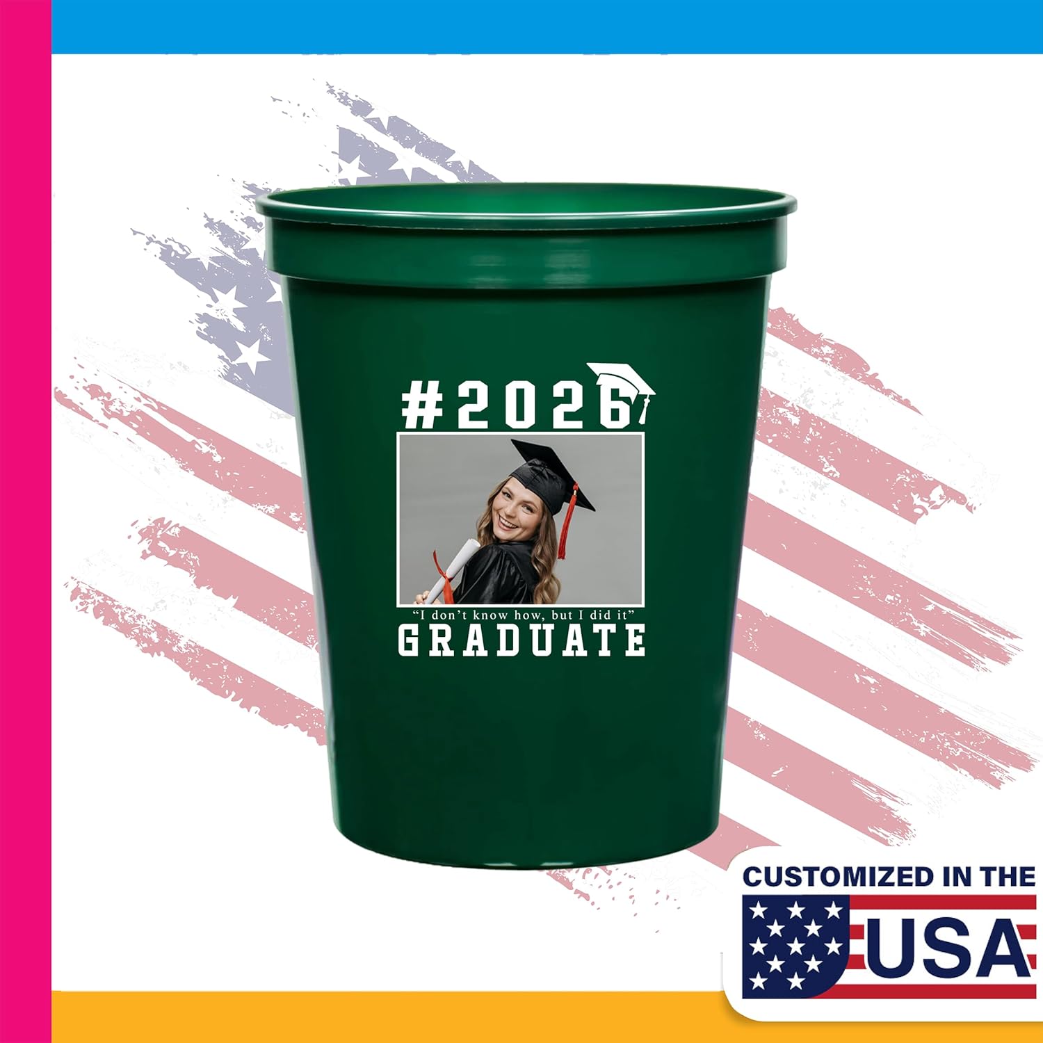 Custom 2026 Graduation 16oz Stadium Cups – Personalized Party Drinkware for Graduation Celebration (Maroon, QTY 25)