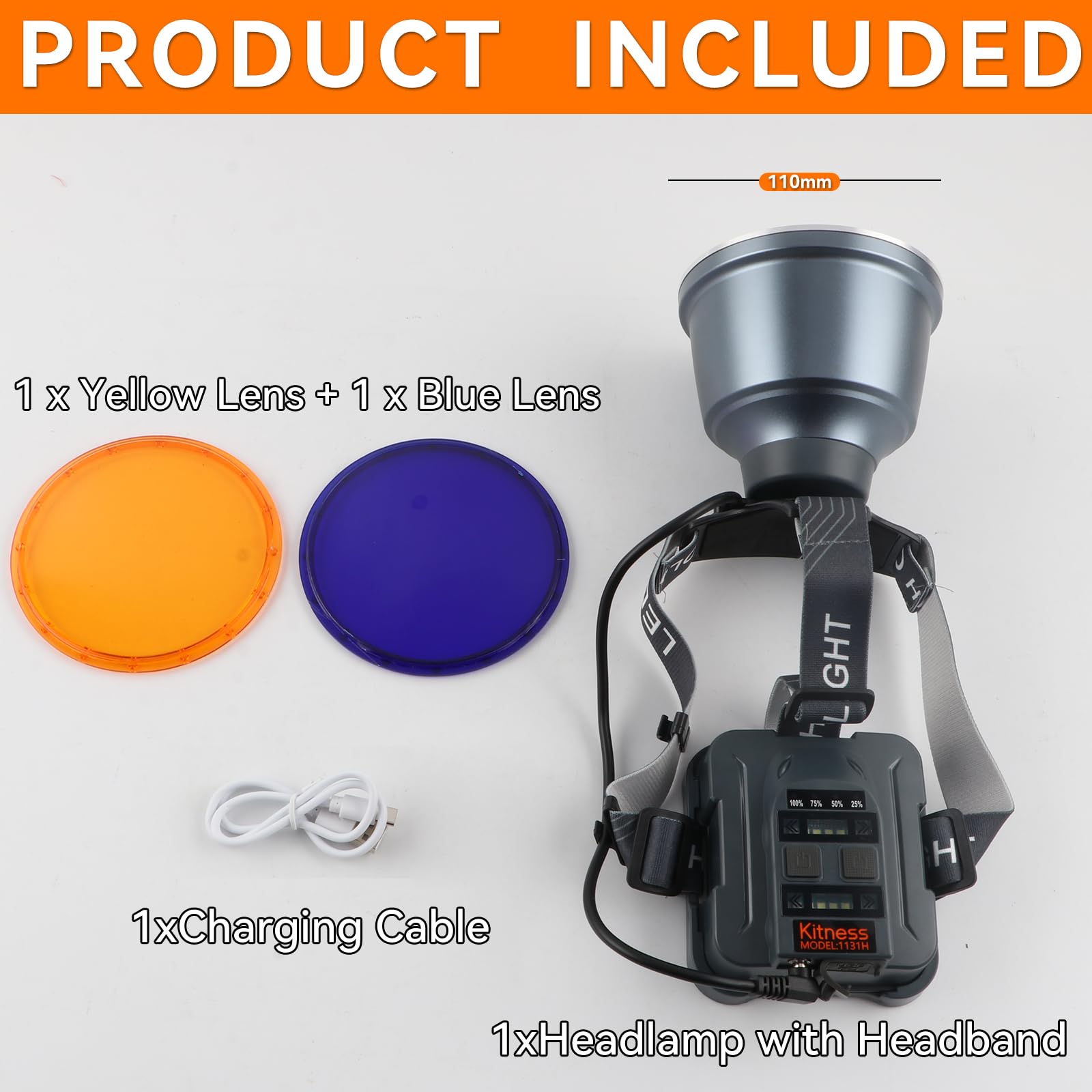 Superhelle wiederaufladbare LED-Stirnlampe, 6 einstellbare Lichtmodi, wasserdichter Scheinwerfer, Konstantstromfunktion, leichtes Design mit gelben und blauen Gläsern, perfekt für Camping, Wandern