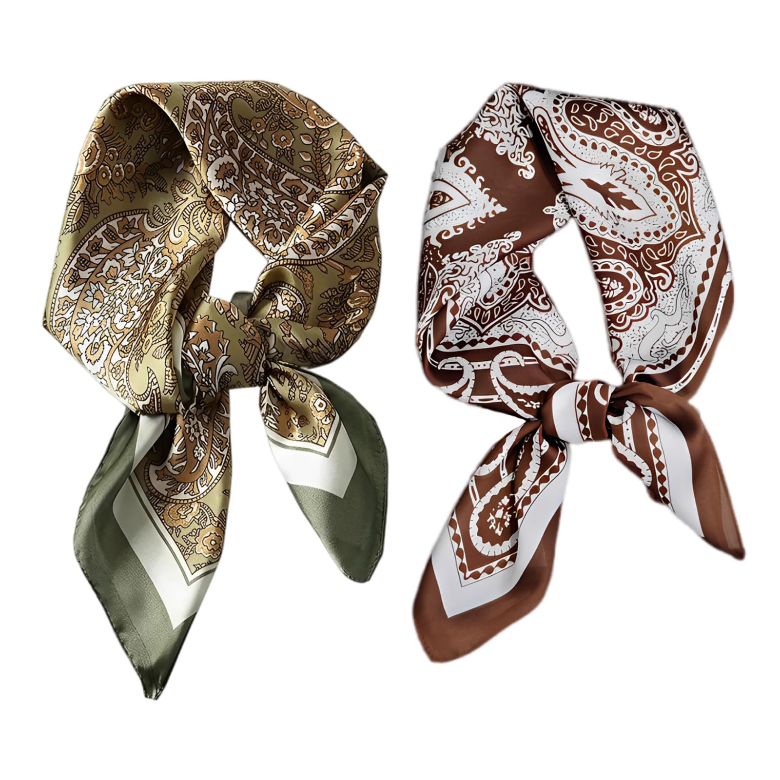 2Pcs Women Stylish Silk Head Wrap, Sage Green Floral Printed Hair Cover, Soft Sleep Hair Protection Bandana, Versatile Fashion Accessory for Daily Outings, Travel & All Seasons-image-43