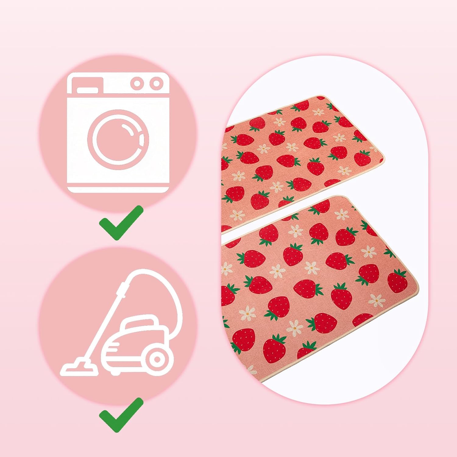 Strawberry Kitchen Mats for Floor Cute Kitchen Rugs Sets of 2,Washable Strawberry Kitchen Decor Accessories Mat,Non-Slip Kitchen Floor Mats for Bathroom Laundry Room