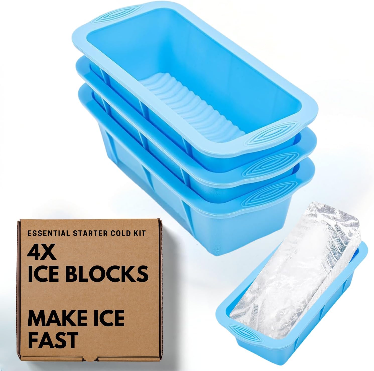 Cold Plunge Tub - Essential Bundle inludes 4X Ice Blocks: Extra Large Ice Block for Ice Bath, 4 Pack Big Ice Cube Blocks, Silicone Ice Bath Accessories for Cold Plunge