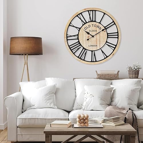 Miniatura 4 de Reloj de pared grande  Reloj de pared decorativo de estilo rústico estilo granja, diseño de números romanos rústicos, reloj de pared de madera con